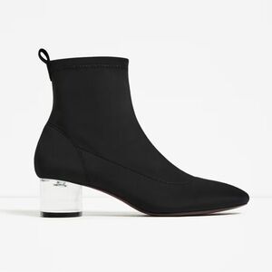 Zara Black fabric Ankle Boots with Clear Heel